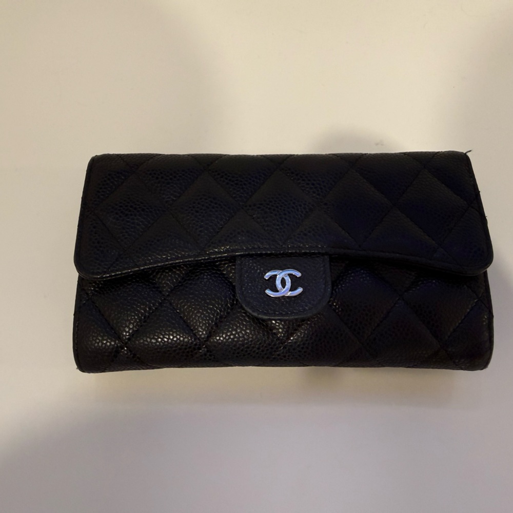 Authentic Chanel Black Quilted Leather Wallet